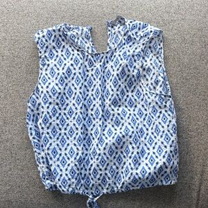 Zara Blue and White Geometric Blouse